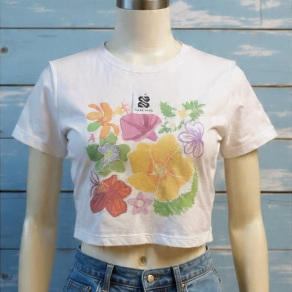 Floral Print White Crop Top